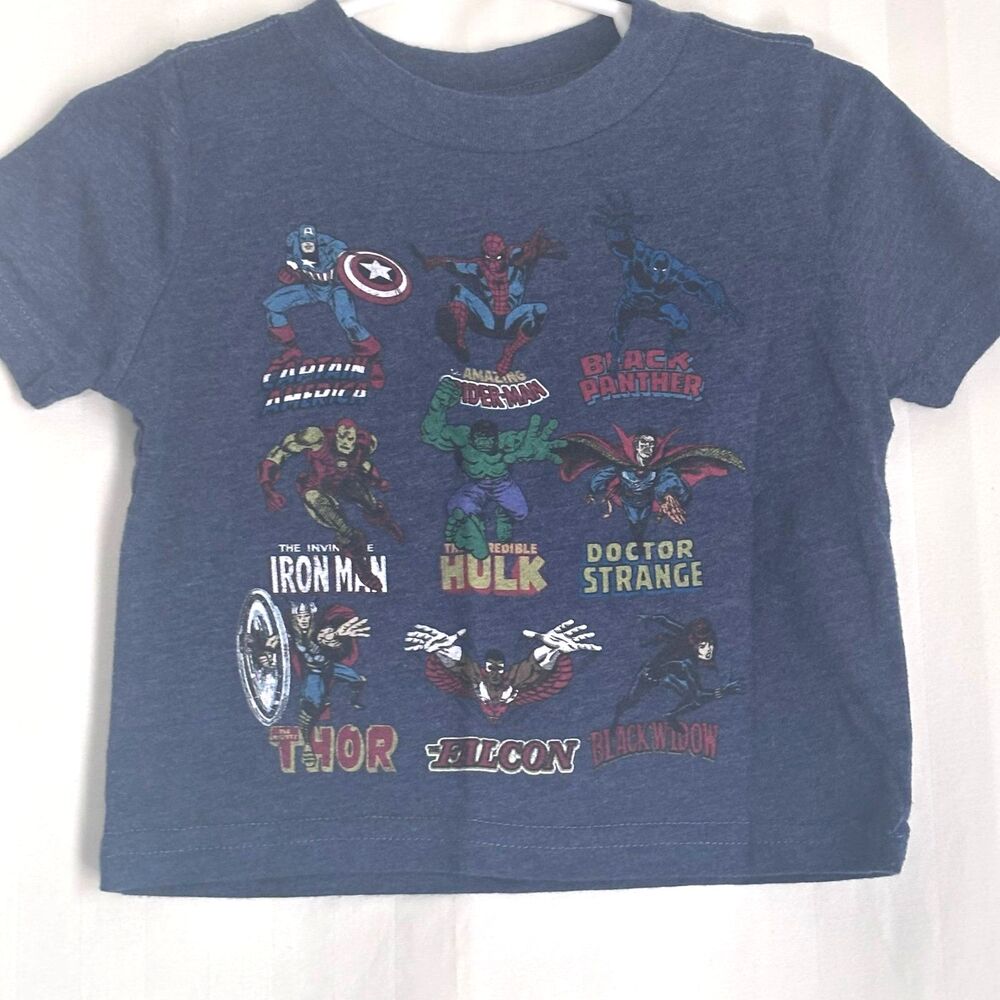 Marvel Avengers Toddler Boy Graphic T-Shirt 12M Heather Navy NWOT 9 Character
